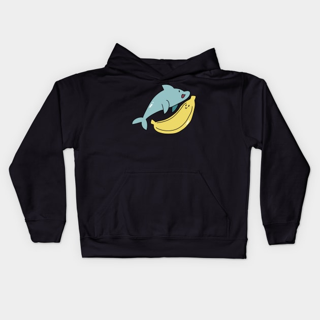 Dolphin and Giant Banana Kids Hoodie by saradaboru